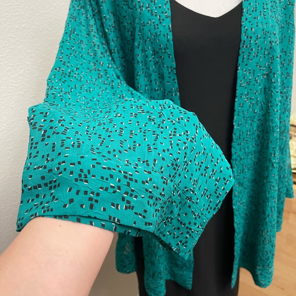 Teal and Black Sheer Open Front Kimono Cardigan - Picture 8 of 16